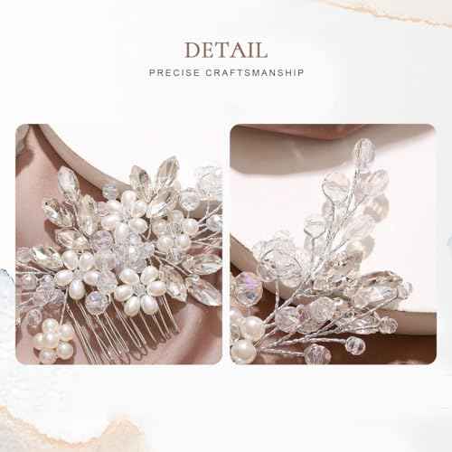 JAKAWIN Bride Wedding Hair Comb Pearl Flower Hair Piece Rhinestone Bridal Hair Accessories for Women HC034 (Silver)