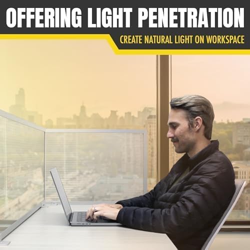 OBEX Polycarbonate Office Desk Mounted Privacy Screen Adjustable Table Top Panel Divider, Universal Aluminum Bracket-USA Made, 24" x 66", Translucent