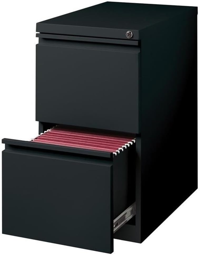Pemberly Row 2 Drawers 27.75" Vertical Black Metal Filing Cabinet Lockable Pre-Assembled Stationary Letter Size for Home, Office