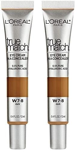 LâOréal Paris True Match Eye Cream in a Concealer, 0.5% hyaluronic acid, Dark W7-8, 0.4 fl. oz. (Pack of 2)