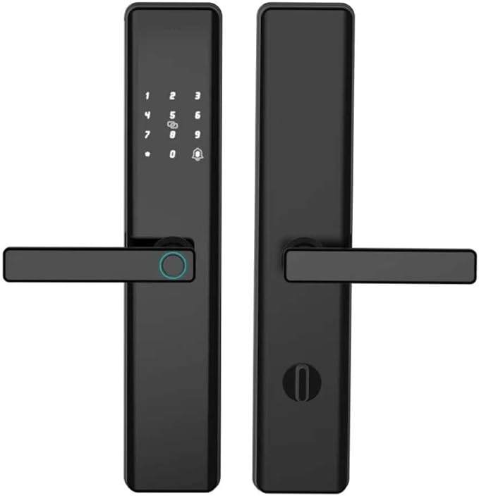 Smart Door Lock with Handle โ Keyless Entry Deadbolt with Fingerprint, Touchscreen Keypad, Tuya App Control, Passcode & Key, Doorbell, Auto Lock Electronic Front Door Lock for Home Security, Black