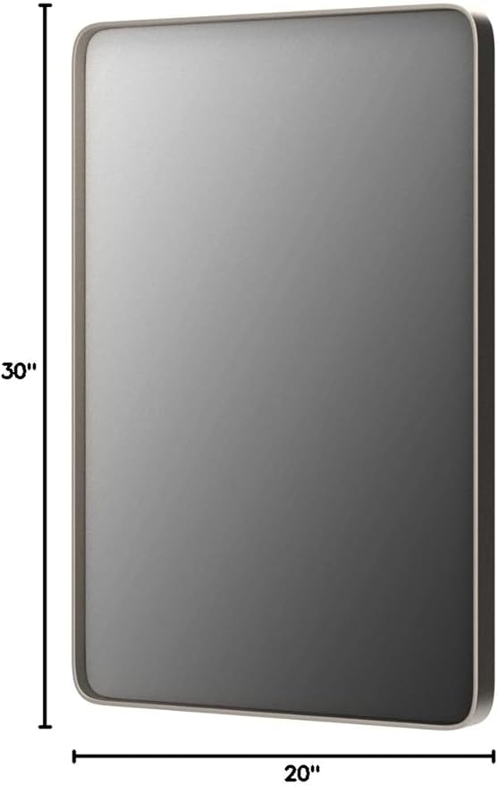 20x30 Inch Brushed Nickel Bathroom Mirror, Brushed Silver Metal Framed Wall Mirror, Rounded Corner Rectangle Modern Vanity Mirror, Tempered Glass, Anti-Rust, Shatterproof (Horizontal/Vertical)