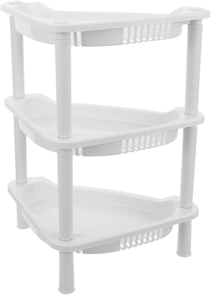 Cabilock 3-Tier Plastic Storage Rack Small Shelves Organizer for Bathroom Kitchen Desk Corner Shelf Stand No-Tool Assembly Compact Space Saving 13.38X11.02X8.26 Inches