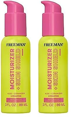 Freeman Restorative Moisturizer + Hydrating Skin Facial Shield, Lightweight Face Serum, Infused With Aloe Vera & Ceramides, Soothes & Calms, Relieves Dry Skin, 3 fl.oz./ 89 mL Bottle (Pack of 2)