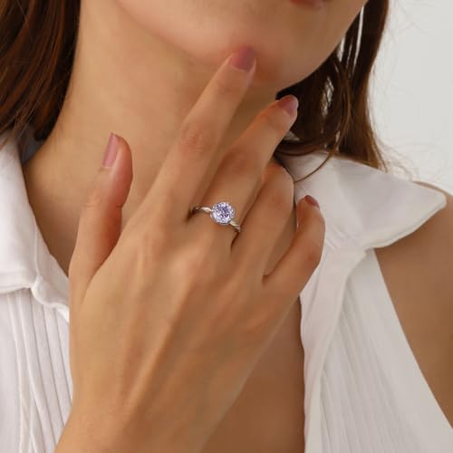 Birthstone Rose Ring - 925 Sterling Silver Rose Cut Cubic Zirconia Flower Adjustable Ring Anniversary Engagement Promise Ring Birthday Jewelry Gift for Women Wife Mom Daughter (06-June)