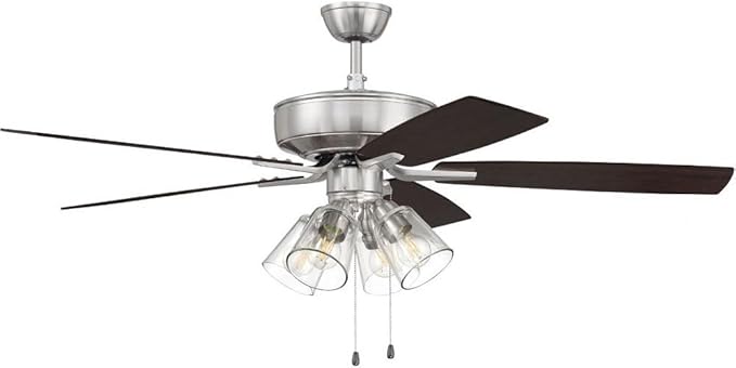 Craftmade P104W5-52WWOK Pro Plus 52" Ceiling Fan with LED Lights & Pull Chain, 5 Reversible White/Washed Oak MDF Blades, White