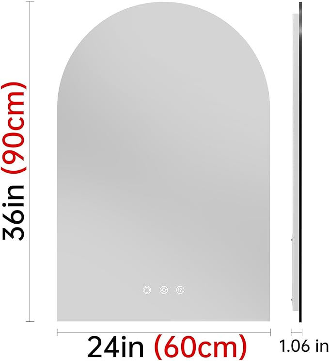 Arched Backlit Mirror Bathroom 24"x36"- Frameless LED Bathroom Mirror with Lights, Fogless, Dimmable, 3 Color Changing, Shatterproof, Touch Sensor