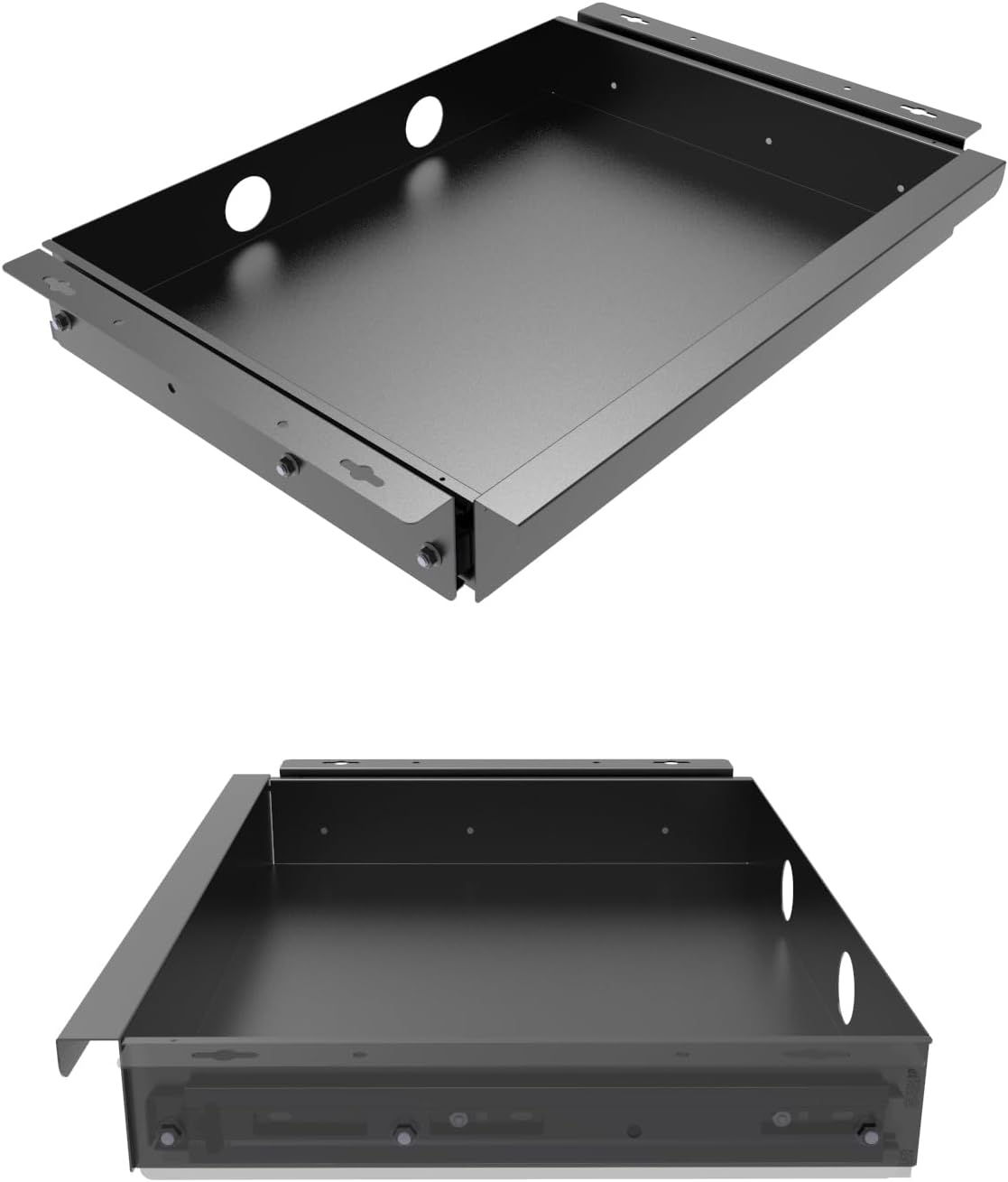 Under Desk Mounted Sliding Pull-Out Drawer for Office Desk W 19.2" x D 13.4" Storage Organizer for Sit Stand Workstation, Metal, Black (Large)