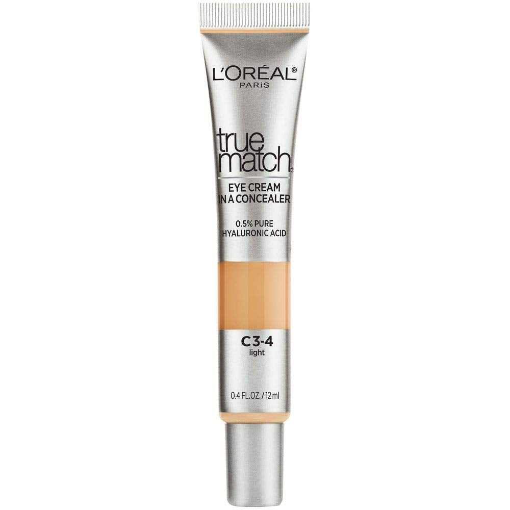 LâOréal Paris True Match Eye Cream in a Concealer, 0.5% hyaluronic acid, Light C3-4, 0.4 fl. oz.