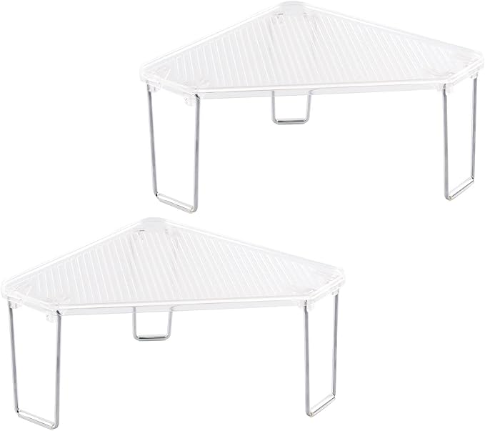 mDesign Plastic/Steel Corner Stackable Rack, Storage Organizer Shelf for Bathroom, Vanity, Countertop, Sink, Cabinet, Holds Makeup, Shower Accessories, Ligne Collection - 2 Pack - Clear