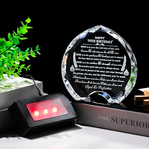 70th Birthday Gifts for Women Men with LED Light - Crystal Heart Gifts Personalized 1954 70 Year Old Birthday Present for Her Him - Happy 70th Birthday Gifts Ideas for Mom Dad Unique