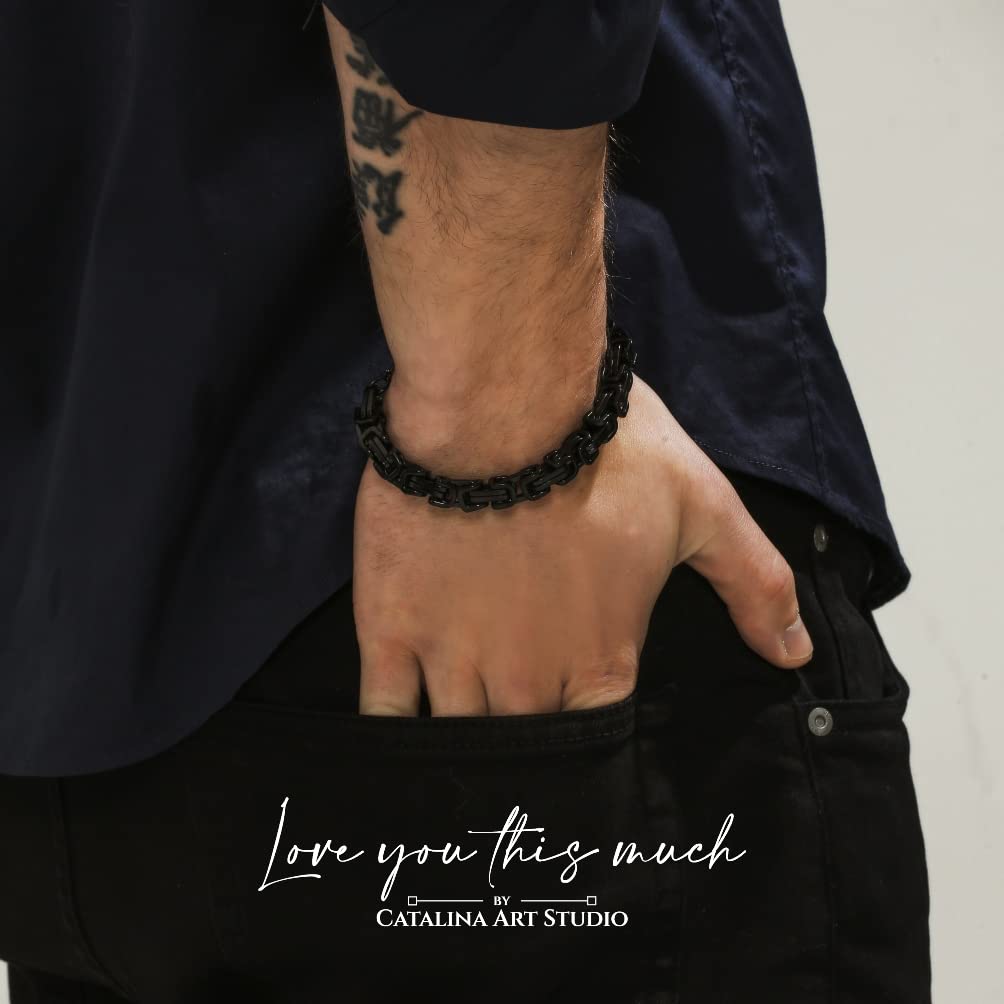 Love You This Much To My Husband Classic Steel Bracelet | Gift for Husband | Best Gift for Hubby Birthday (Twist Link Bracelet, Titan Black Finish)