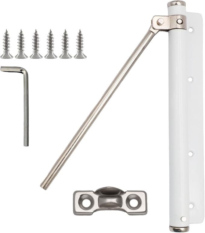 Litoexpe Automatic Door Closer, Safety Spring Door Closers Auto Soft Close, Adjustable Catch Speed with Arm, White