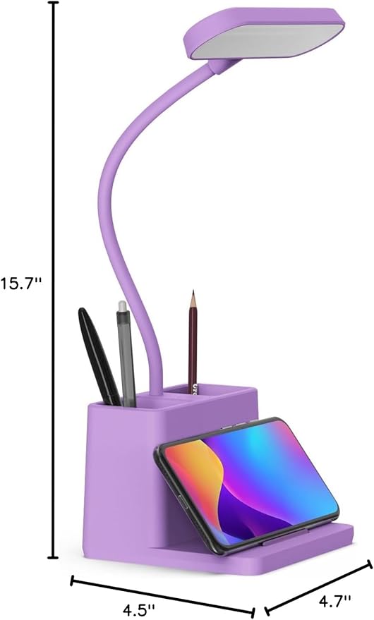 AXX Cute Purple Desk Lamp, Rechargeable Study Table Light for Home Office, Small, Battery Operated, LED, Flexible Gooseneck, Mini, Cordless, College Dorm Room Desktop Accessories for Teen Girls