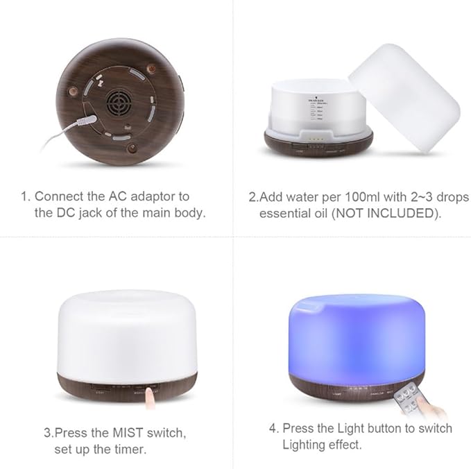 Wild Essentials 700ml Designer Large Room Essential Oil Diffuser, 5 in 1 Ultrasonic Aromatherapy Vaporizer Cool Mist Humidifier, Home, Office Bedroom, Timer, Auto-Off, 7 Color LED Dark Wood Branches