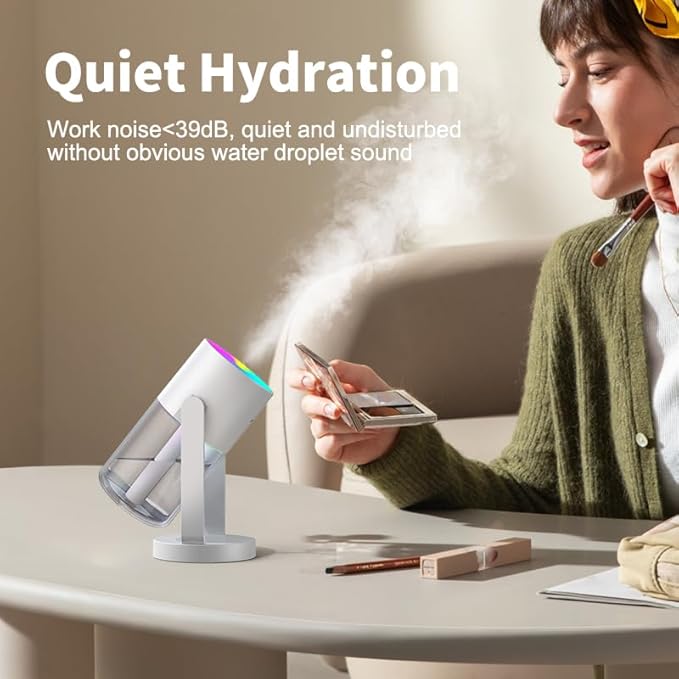 280ml Portable Shake Head Humidifier with Color LED Night Light, USB Personal Desktop Humidifier for Car, Home, Office, Travel, Auto Shutoff, Ultra-Quiet