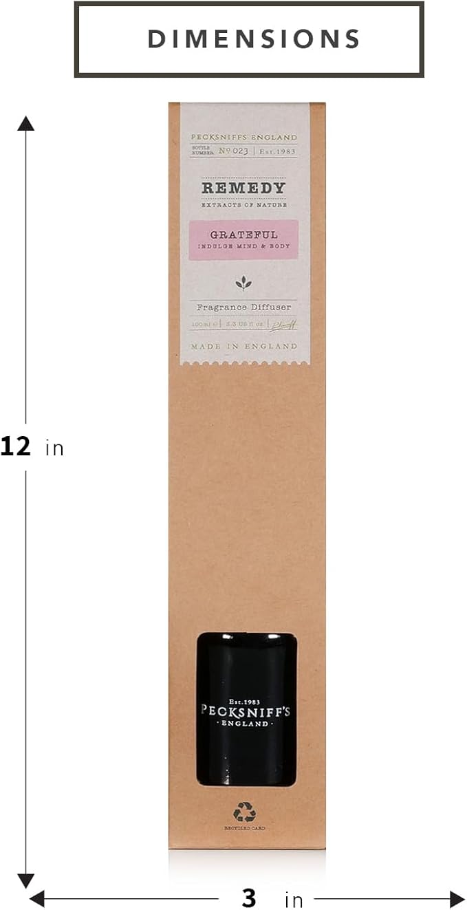 Pecksniff's Grateful Fragrance Diffuser | Indulgent Mind & Body Experience | with Long-Lasting Natural Extracts, Six Rattan Reeds | Made in England, 100ml / 3.3 Fl oz | Home Aroma Solution