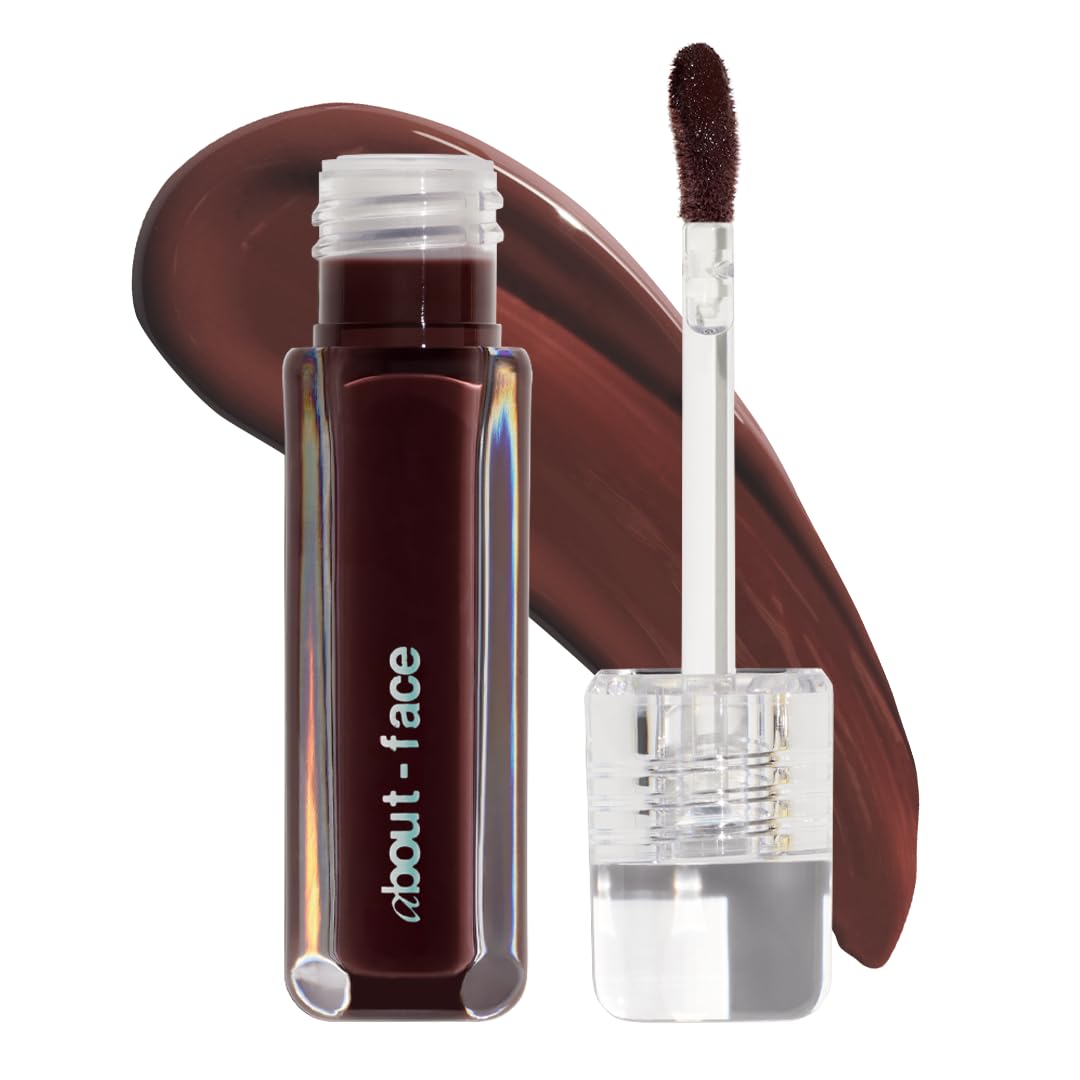 about-face Light Lock Lip Gloss Play Hooky â Non-Sticky, High-Shine Lip Oil Gloss with Coconut Oil, Peppermint & Lavender â Vegan, Cruelty-Free, Clean Beauty â 0.21 oz (Plum Brown)