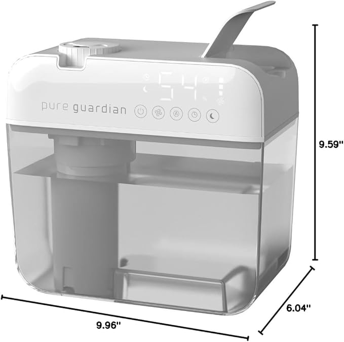 PureGuardian 1 Gallon, Cool Mist Ultrasonic Humidifier, 48-Hour Run Time, Coves 410 Sq. Ft., Humidistat, Timer, Filter Free for Bedrooms, Offices, Home, White, H1050W