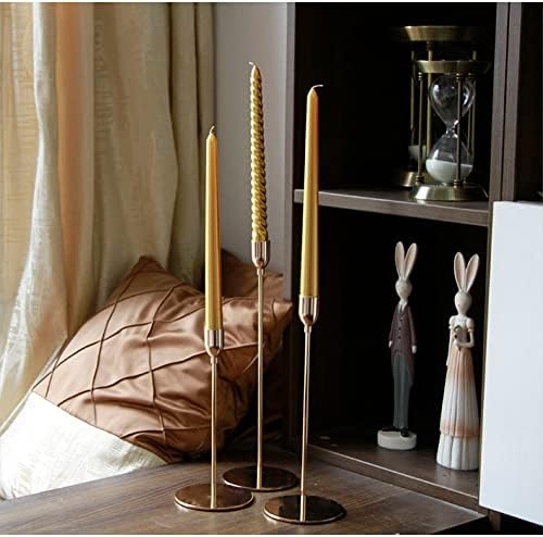 French Honey Gold Taper Candle Holders,Set of 6 Tall Taper Candlestick fit for 3/4" Thick Pillar Candle&Led Modern Metal Candle Stands Decorative Table Centerpieces for Dinning Party Church,Decorative