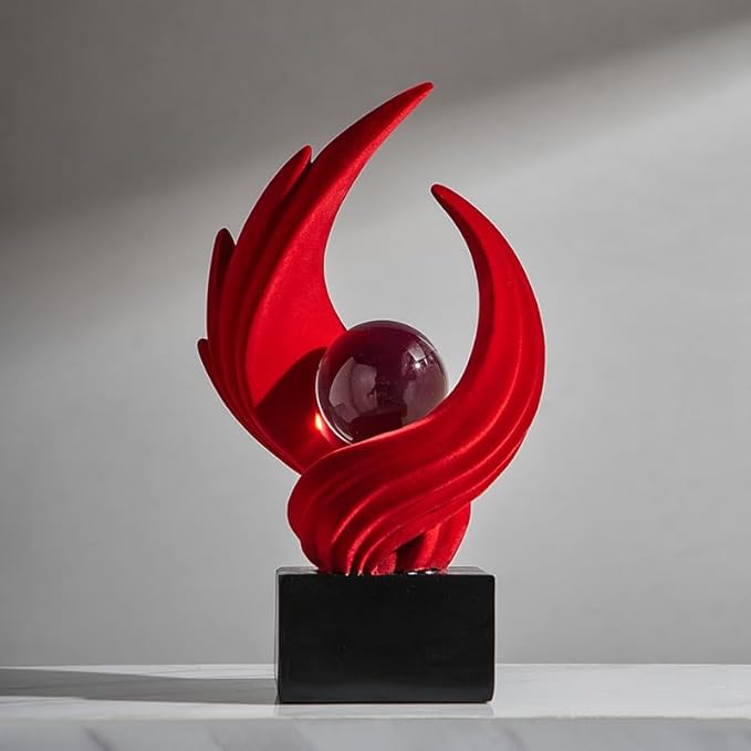 Abstract Art Sculpture, Resin Gold Decorative Statue, Modern White Ornaments for Living Room, Decorativas Modernas for Coffee Table, Entryway & Office Collectibles (Red)