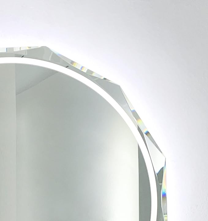 Round LED Bathroom Mirror, Beveled Edge Frameless Wall Mount Bathroom Vanity Mirror with 3-Color and Anti-Fog, 24 Inch, Silver
