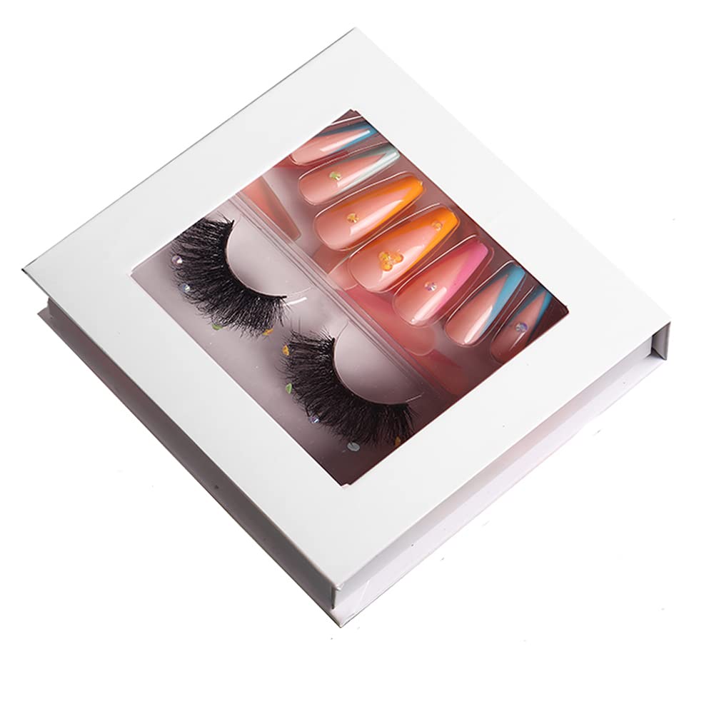 HBZGTLAD 3 in1 color eyeline Press On Nail with Eyelash Packing Boxes Set Package Pink White DIY Lashes and Nail Suit Box 1set⦠(SET-59)