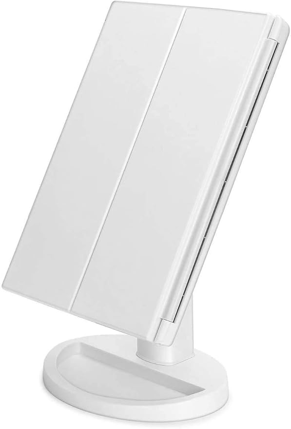 Trifold Makeup Mirror Vanity Mirror with Lights,1X 2X 3X Magnification,Touch Control,Adjustable Rotation,Dual Power Supply,Portable Travel Cosmetic Mirror,Birthday Gifts for Women,Teengirls