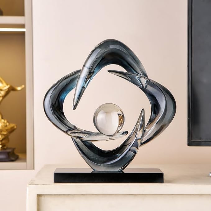 Abstract Art Sculpture, Resin Gold Decorative Statue, Modern White Ornaments for Living Room, Decorativas Modernas for Coffee Table/Entryway/Office Collectibles (Grey)