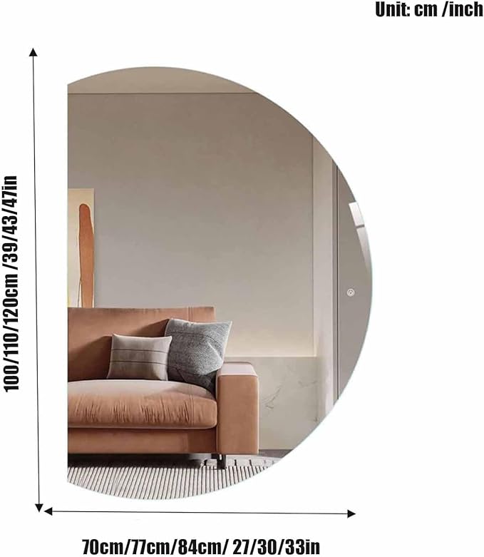 Half Moon LED Bathroom Mirror, Frameless Backlit Wall Mirror, Anti-Fog Smart Vanity Mirror,3 Colors Lights Dimmable Brightness and Time,Touch Switch (Right Semicircle, 100 * 70)