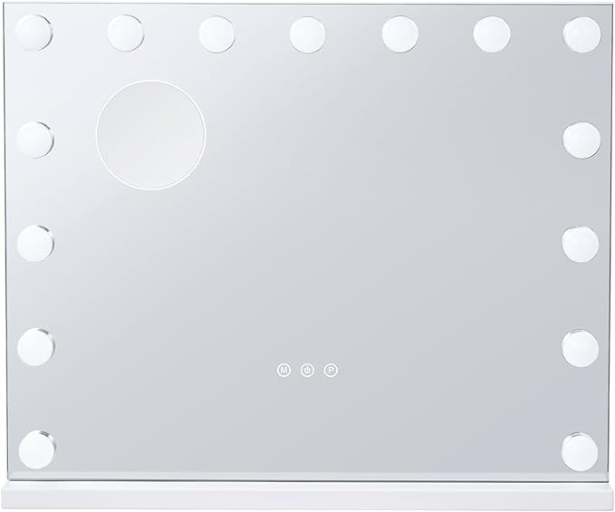 VEVOR Hollywood Vanity Mirror with Lights,15 Dimmable Bulbs &3 Color Lighting Modes, Makeup Mirror w/Detachable 5X Magnification,USB Port,Smart Touch Control,Desktop Wall-Mount(22.8x18.1 in, White)