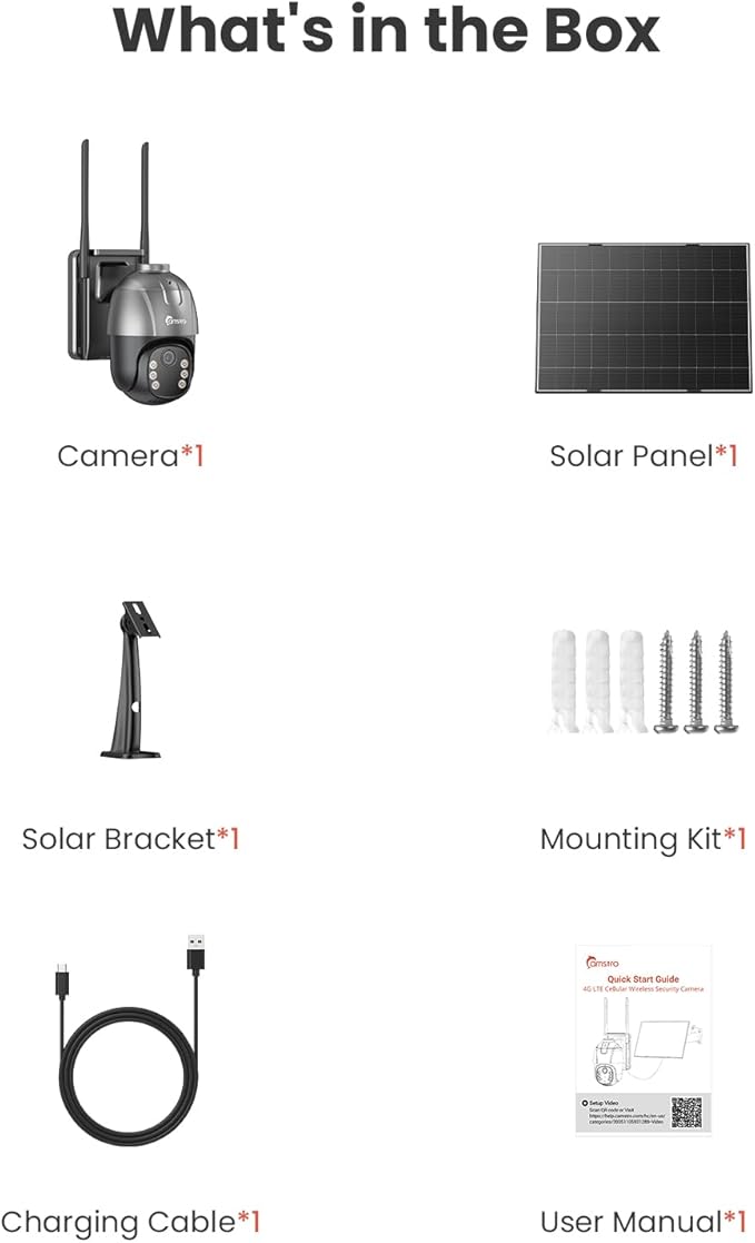 AOV 24/7 Continuous Recording Solar Security Camera Wireless Outdoor with 32GB Memory SD Card,4G LTE Cellular Camera with AI Tracking Detection, 360°Pan & Tilt Surveillance, IP66, No WiFi