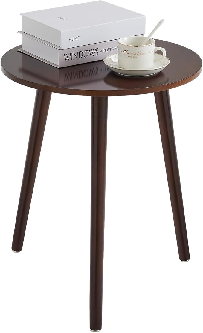 Apicizon Side Tables End Table Bedroom, Dark Brown Round Side Table Nightstand Bedside Table for Living Room, Nightstands Coffee Table with Brown Wood Legs