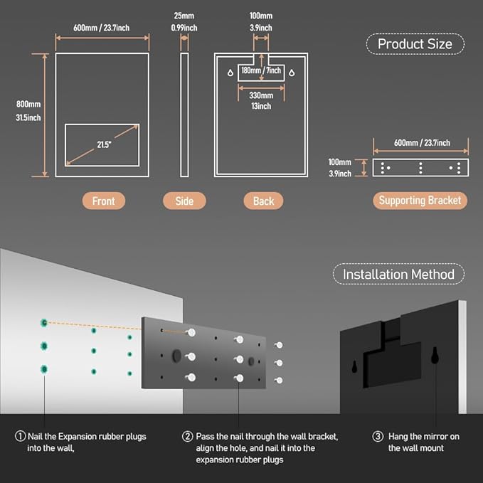 32"x24" Smart Waterproof Anti-Fog Vanity Mirror with Built-in 21.5" Touch Display, Android OS, Adjustable 3-Color LED, Bluetooth/WiFi/HDMI, Streaming Apps for Bathroom & Bedroom