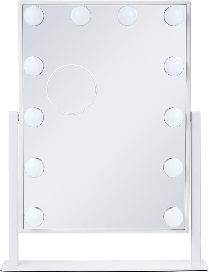 VEVOR Hollywood Vanity Mirror with Lights, 12 Dimmable Bulbs & 3 Color Lighting Modes, Makeup Mirror with Detachable 5X Magnification, Smart Touch Control, 360 Degree Rotation(16.1x11.8 in, White)