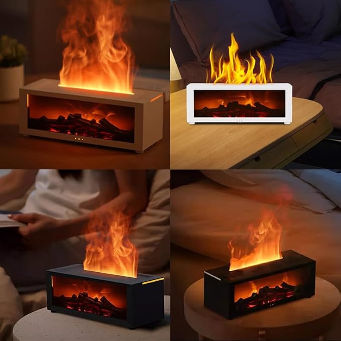 Fireplace Flame Oil Aroma Diffuser 2025 Upgraded|7 Color Changing Lights Aromatherapy Air Diffuser|Essential Oil CoolMist Humidifier with Timer&Remote for Home,Office,Bedroom,Yoga,Room Deco (Black)