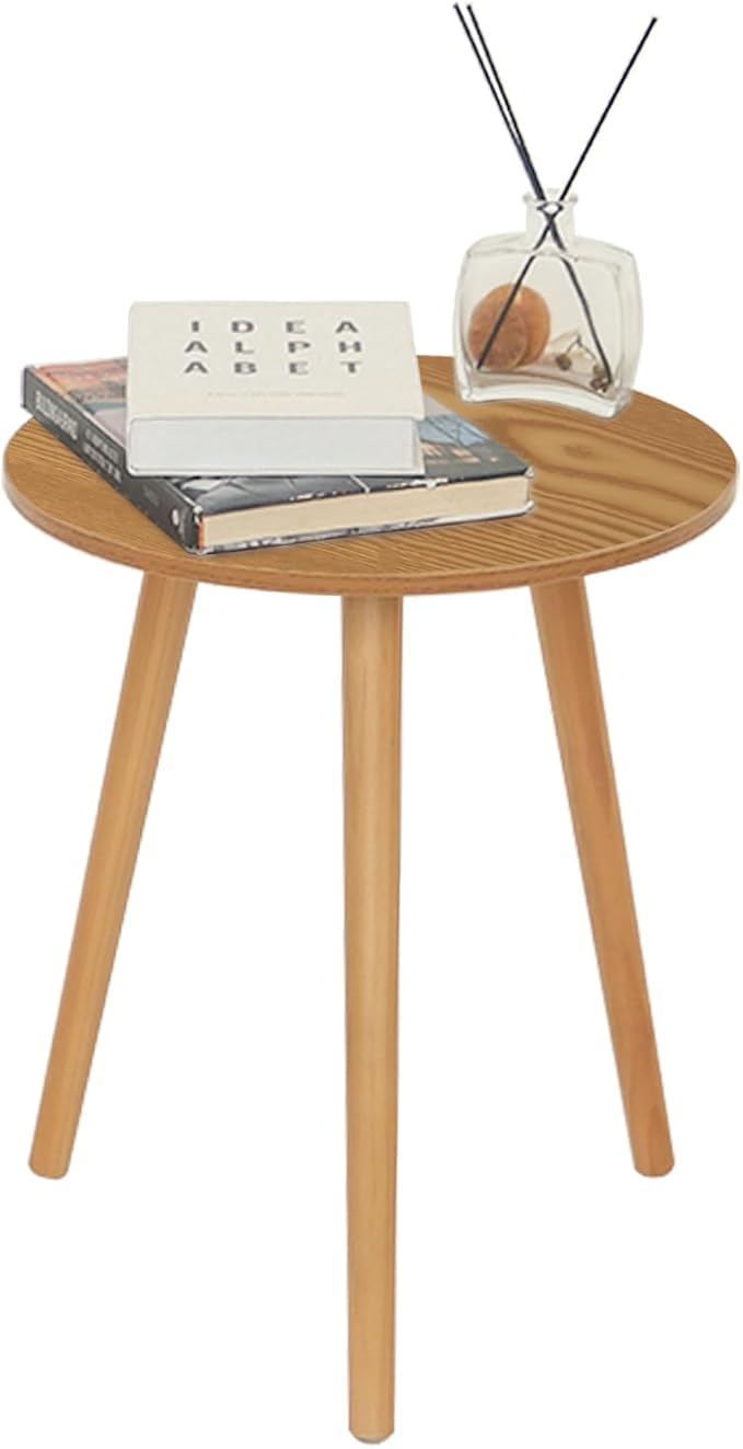 AWASEN Round Side Table, Small End Table for Living Room, Modern Accent Coffee Side Table with Solid Wood Legs for Small Space, Easy Assembly, Brown