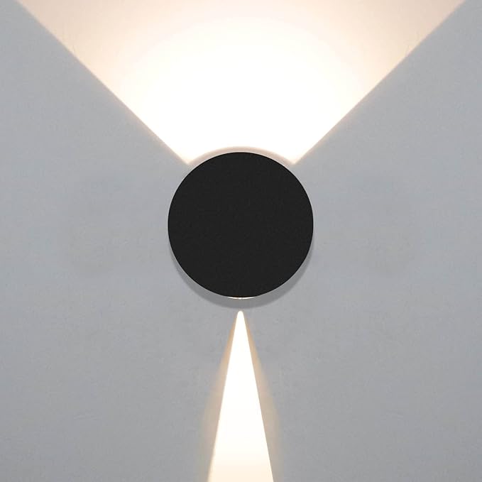 Kawell 8W Modern LED Wall Sconce Light Up Down Waterproof Outdoor Wall Lamp Indoor Hardwired for Bedroom Bathroom Hallway Stairs Porch, Black 3000K