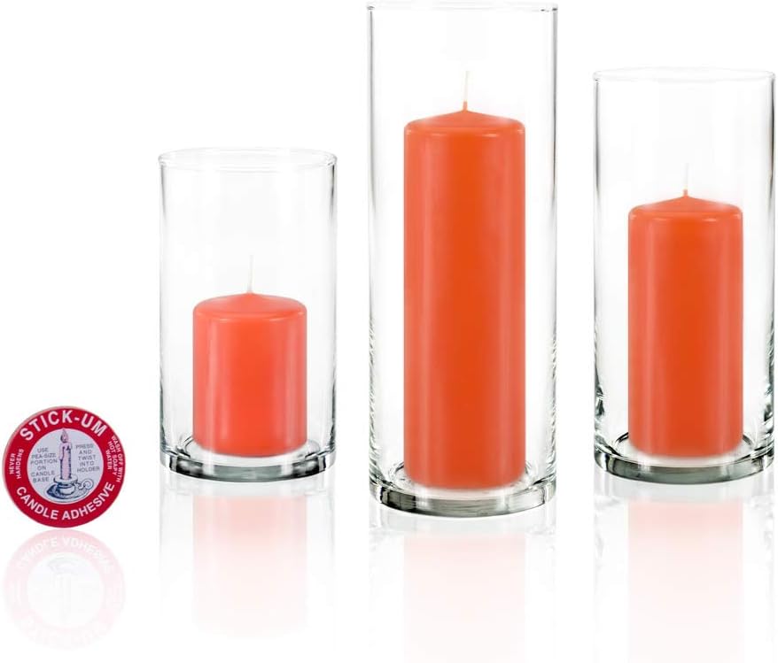yummi Set of 12 Slim Pillars and Cylinder Vases - Bright Orange