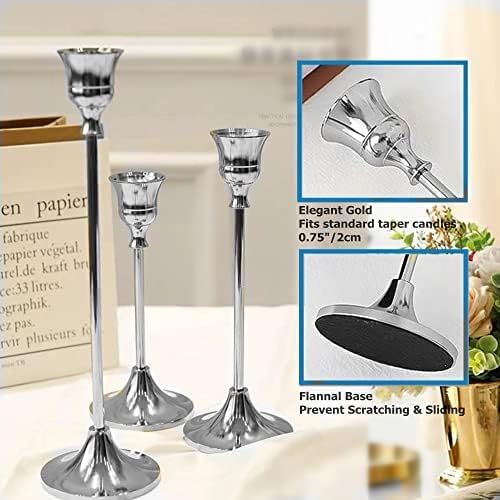 Candlestick Holder for Taper Candles Hi-Q Candle Holders (3PCS, Silver)