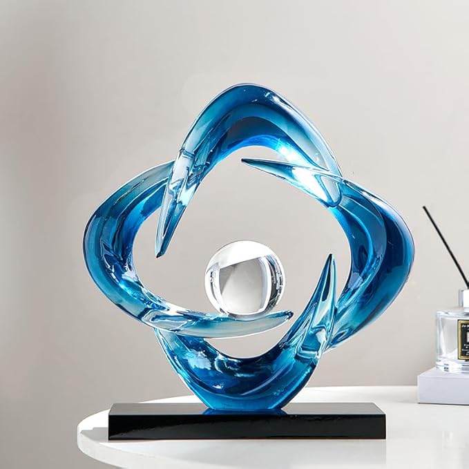 Abstract Art Sculpture, Resin Gold Decorative Statue, Modern White Ornaments for Living Room, Decorativas Modernas for Coffee Table/Entryway/Office Collectibles (Blue)