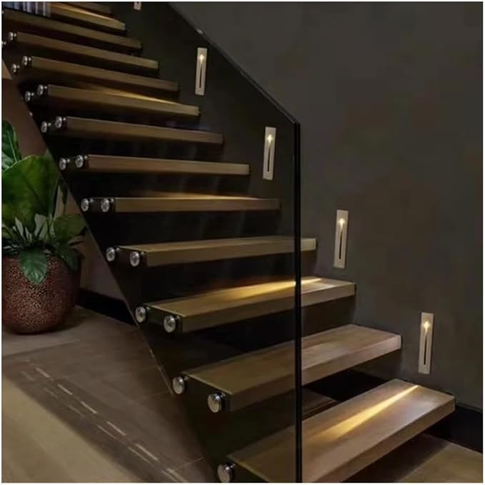 Recessed LED Step Lights Stair Light Indoor, 90-265V 3W Not Waterproof for Stairs/Decks/Steps/Door Side/Hallway/Doorway/Paths Lighting 1PCS-4000K Brushed Silver
