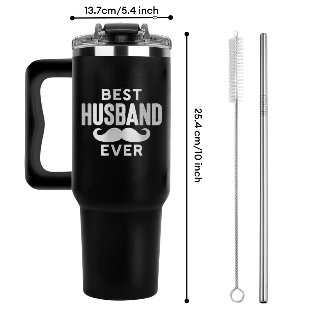 Vivulla68 Best Husband Ever Tumbler 40 Oz, Hubby Coffee Mug From Wife, Worlds Best Husband Gifts Idea, Wedding Anniversary, Valentines Day, Christmas, Birthday Gifts For Men, Him, Hubby Cup Presents