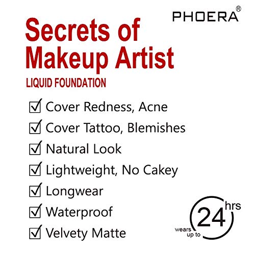 AQUAPURITY PHOERA Full Coverage Foundation New Formula Waterproof Long Lasting Oil Free Velvet Matte Liquid Foundation for Oily Skin Flawless Makeup Base Cream Concealer (101 Porcelain)