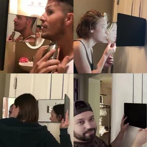 SELF FIND 3 Way Mirror for Hair Cutting, 360° Mirror for Haircuts for Men, Barber with Height Adjustable Telescoping Hooks for Makeup and Hair Styling