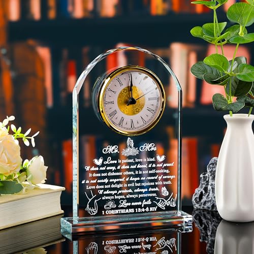 Wedding Gifts for Couple Unique 2025 - Crystal Clock Happy Anniversary Marriage Gift for Couple Keepsake - Engagement Gifts Bridal Shower Gifts for Bride and Groom Engagement Newlywed Mr Mrs Present
