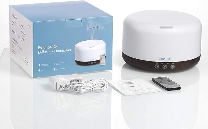 BlueHills Premium Large 3000 ML and 1000 ML XL Essential Oil Diffusers Humidifiers Combo Set of 2 for Large Room Home with Décor LED Lights Great Gift – Dark Wood Grain.