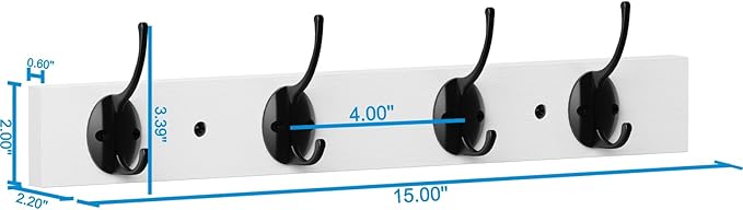 Coat Hooks Wall Mounted, Wooden Hat Rack with 4 Hooks for Entryway, Bathroom,Bedroom(White)