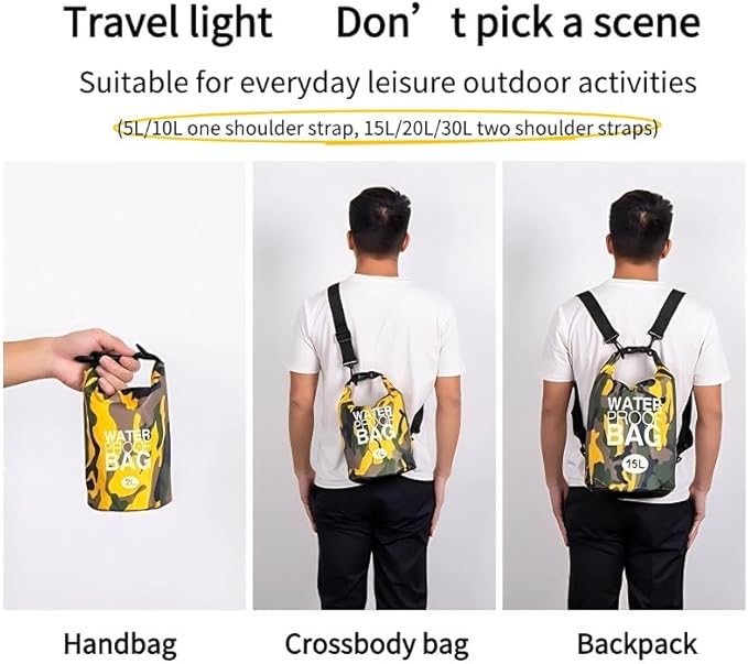 Waterproof Dry Bag Combo 5-30L Roll Top Dry Storage Bag Backpack for Kayaking Boating Beach Camping Travel Fishing, w/Phone Case & Collapsible Water Bottle & Sunglasses & Ear Band,Orange 5L