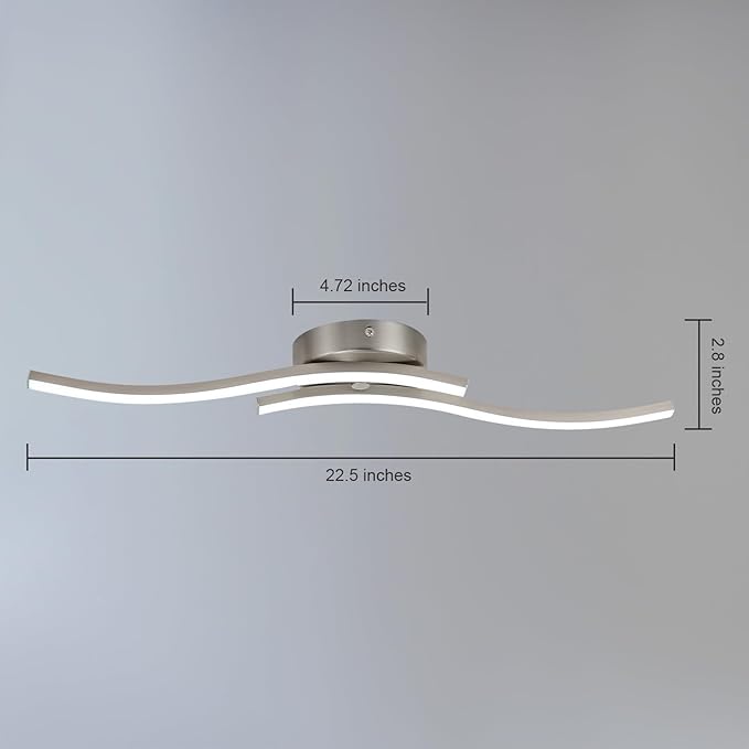EDISLIVE Modern Dimmable LED Ceiling Light Curved 2 Light 22.5 in Minimalist LED Flush Mount Ceiling Light Fixture Lamp for Bedroom Foyer Kitchen 6000K Nickel